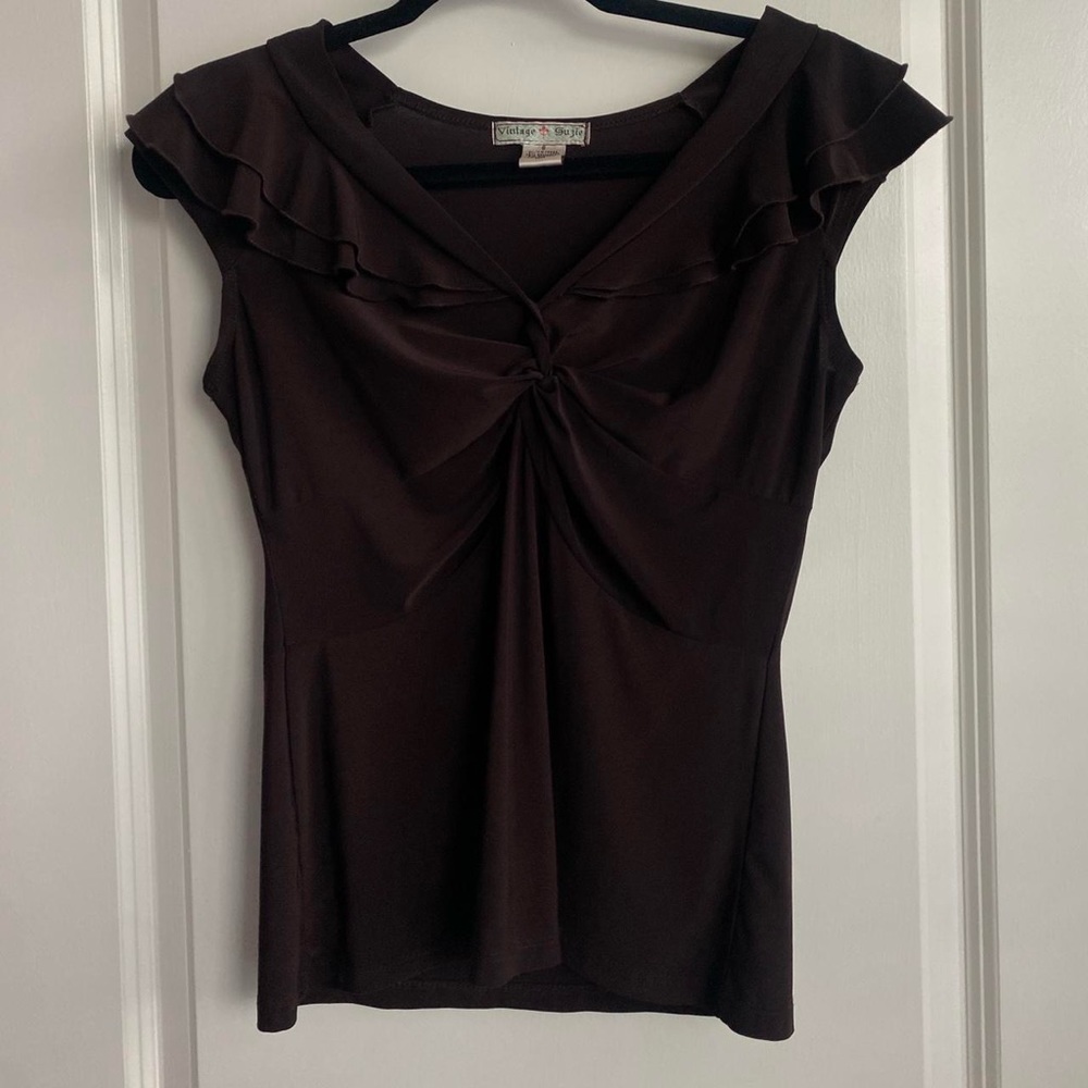 vintage brown ruffle top